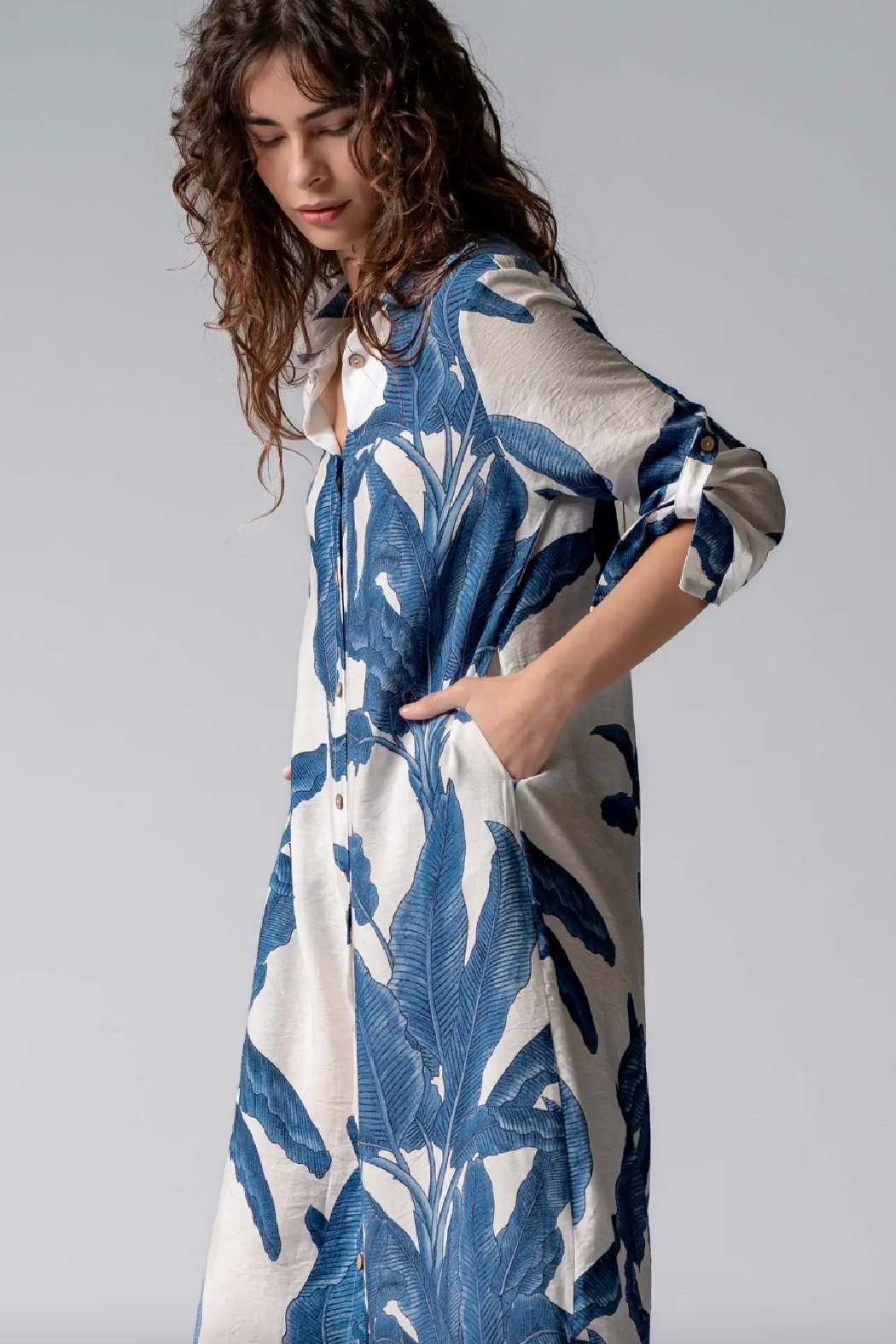 Tropical Paradise Button Down Collared Vacation Dress