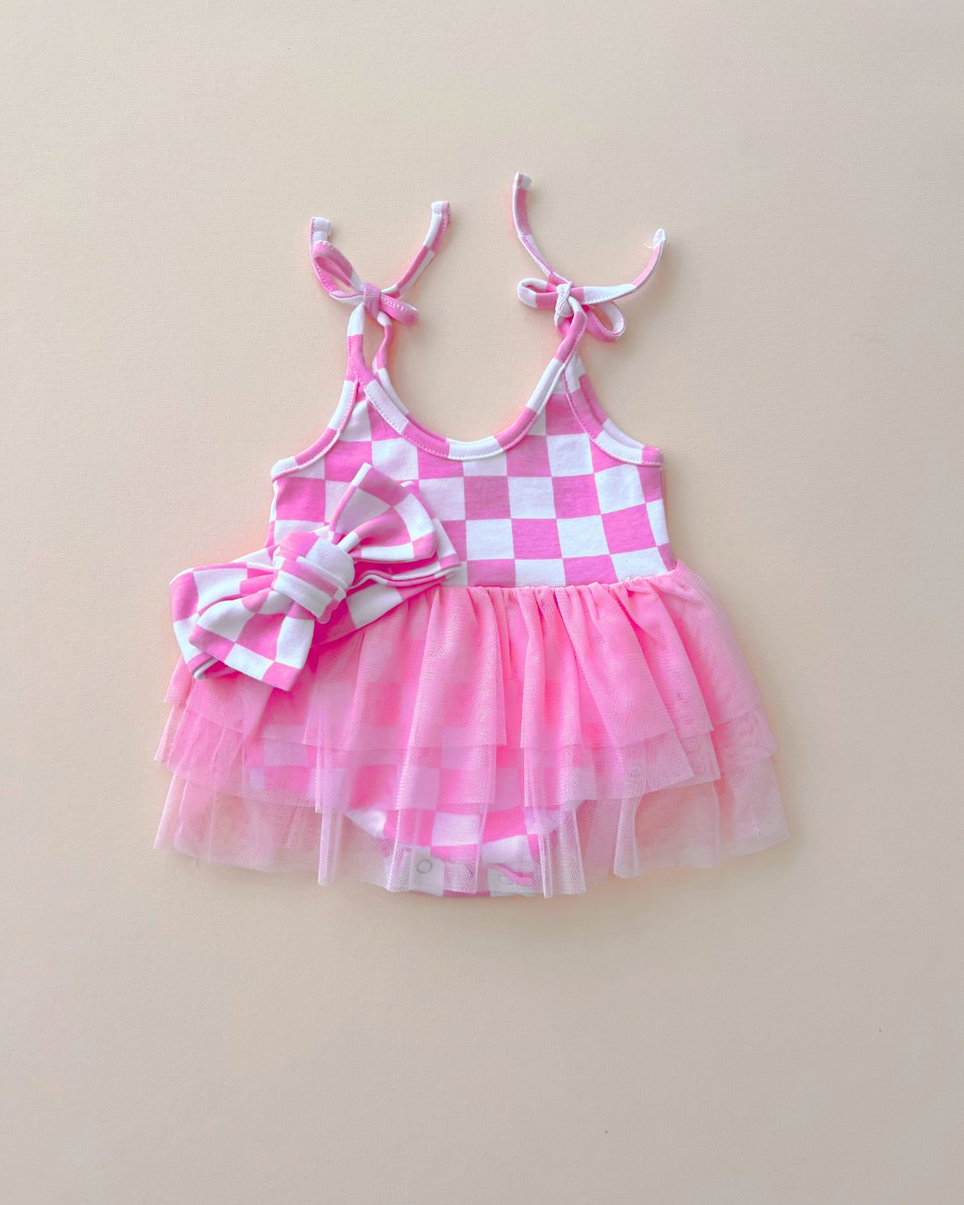 Tutu Romper | Checkered Bubble Gum - Mack & Harvie