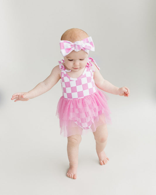 Tutu Romper | Checkered Bubble Gum - Mack & Harvie
