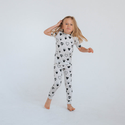 Tattoo Heart Heather Grey | Bamboo Viscose Two Piece Set