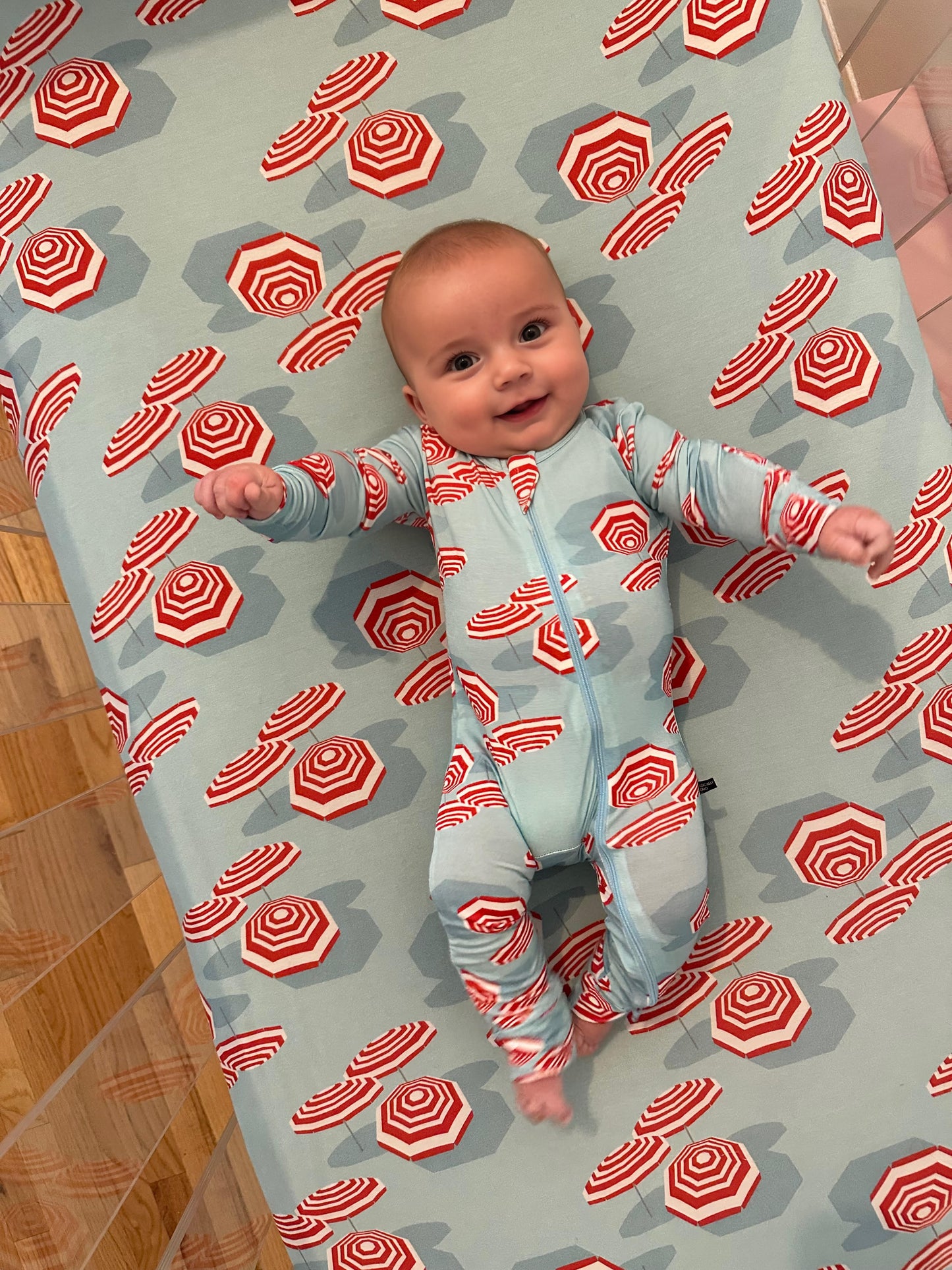 Crib Sheet in Beach Club Coral Surf Blue