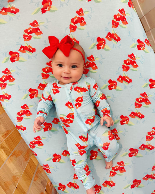 Crib Sheet in Floral Blue Sky