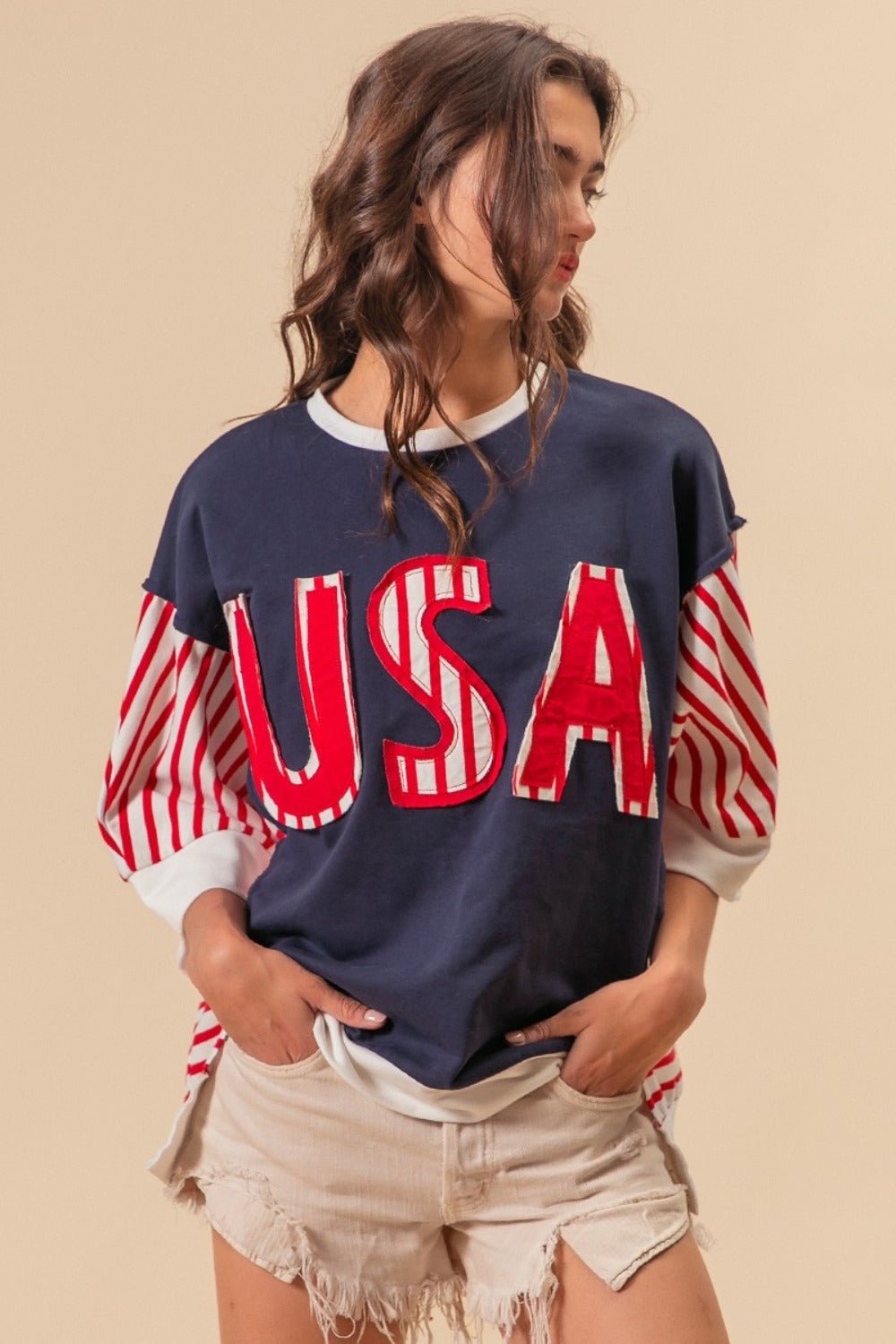 USA Letter Patchwork Contrast Short Sleeve T - Shirt - Mack & Harvie