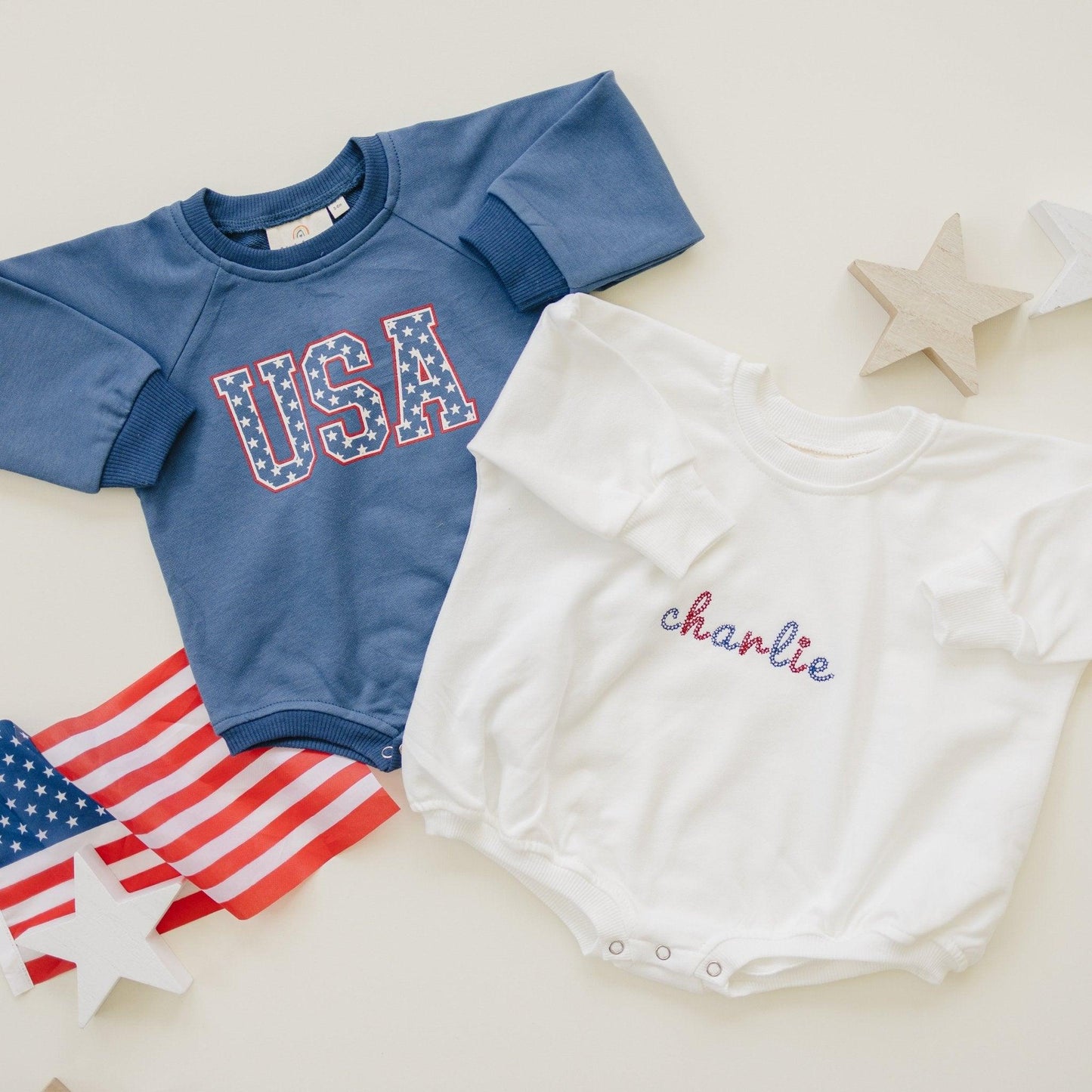 USA Stars Sweatshirt Romper