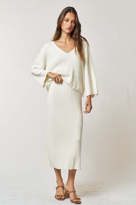 V-Neck Sweater Top and Maxi Skirt Set - Mack & Harvie