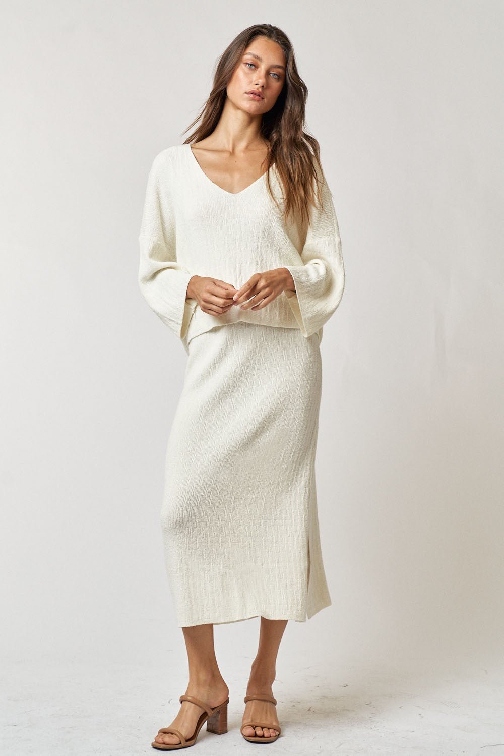 V-Neck Sweater Top and Maxi Skirt Set - Mack & Harvie