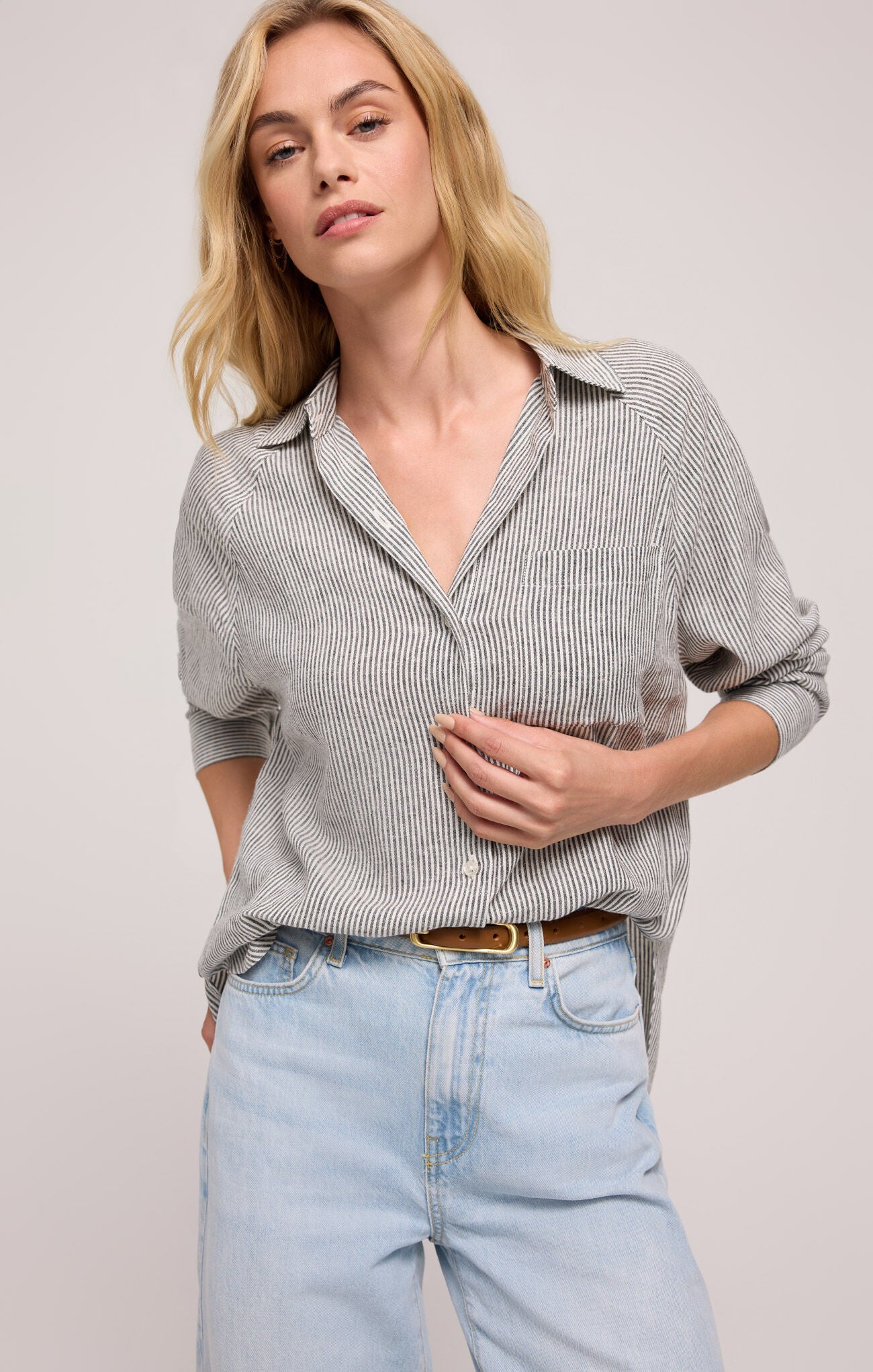 PERFECT LINEN STRIPE TOP