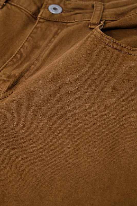 Wide Leg Camel Pants With Leopard Print at the Bottom