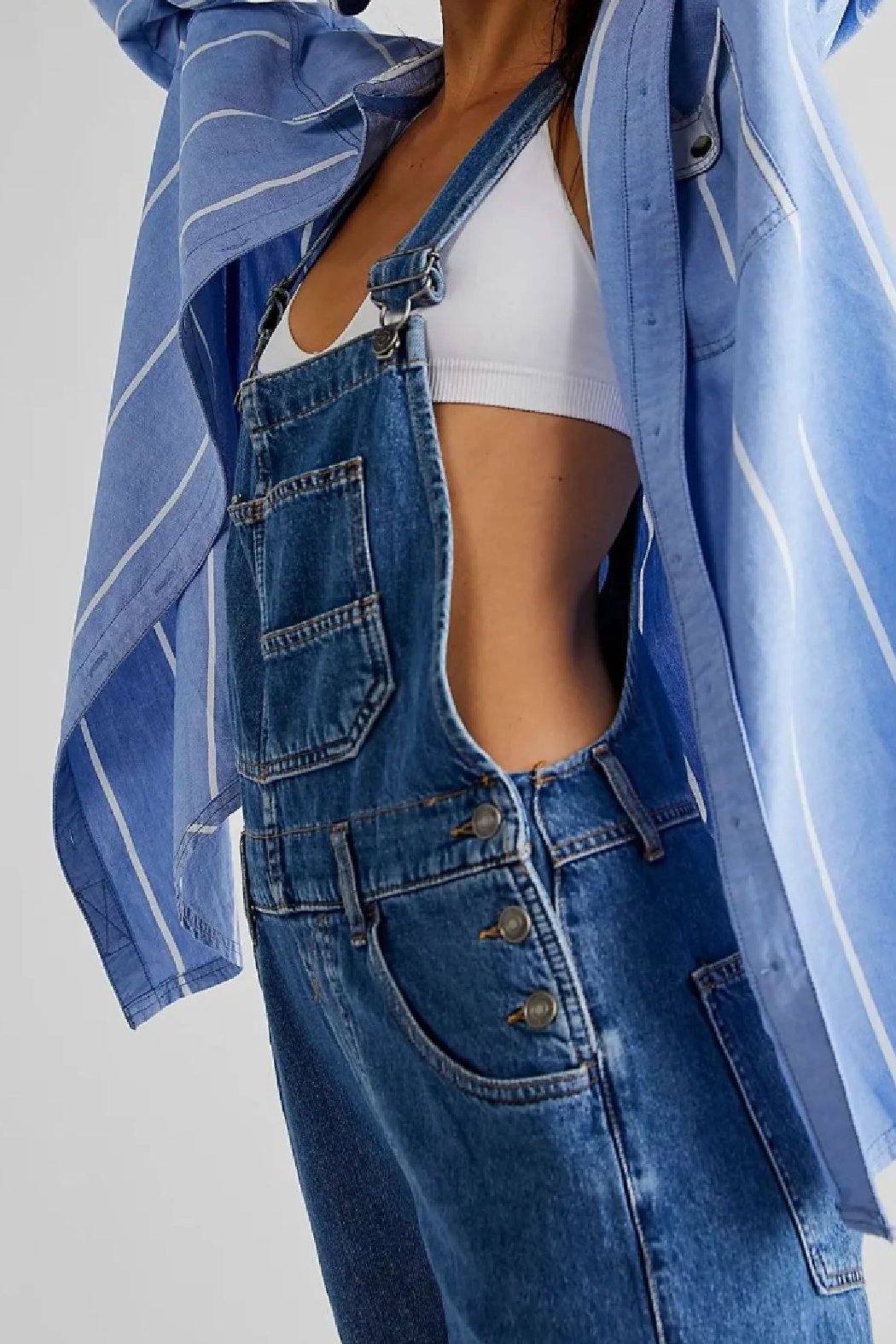 Wide Strap Square Neck Denim Overalls
