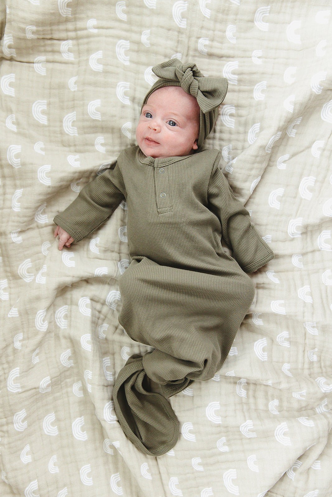 Winter Green Organic Cotton Ribbed Knot Gown - Mack & Harvie