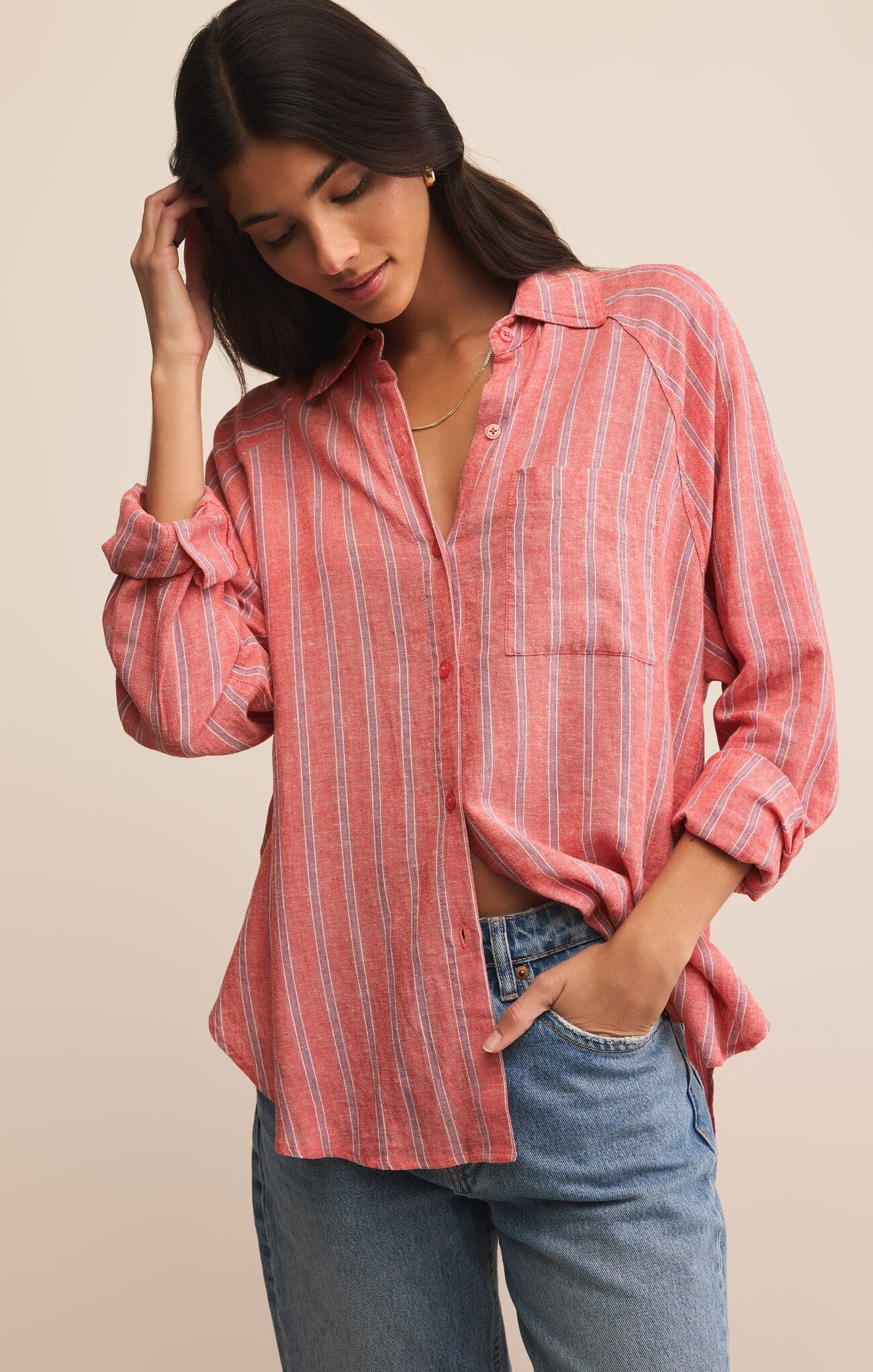 PERFECT LINEN STRIPE TOP