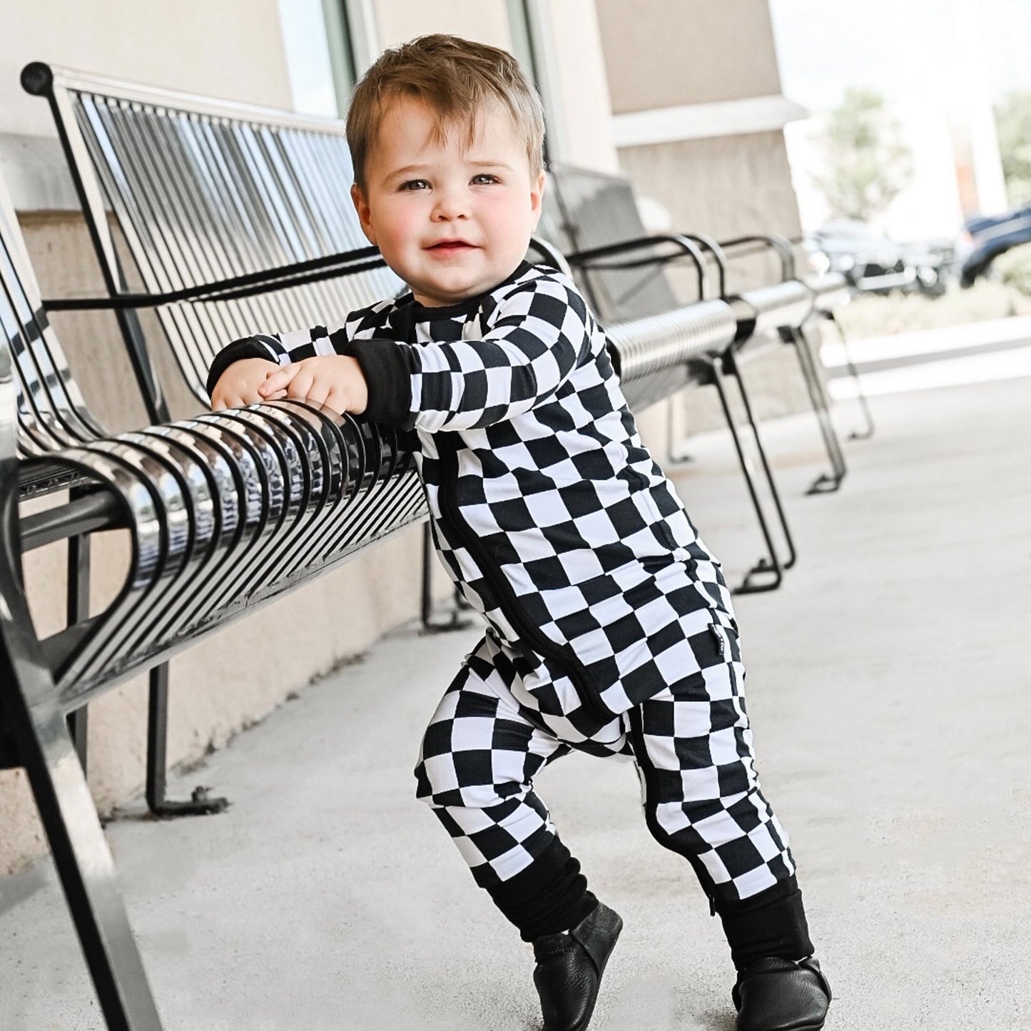 ZIP ROMPER - B+W Checkered - Mack & Harvie