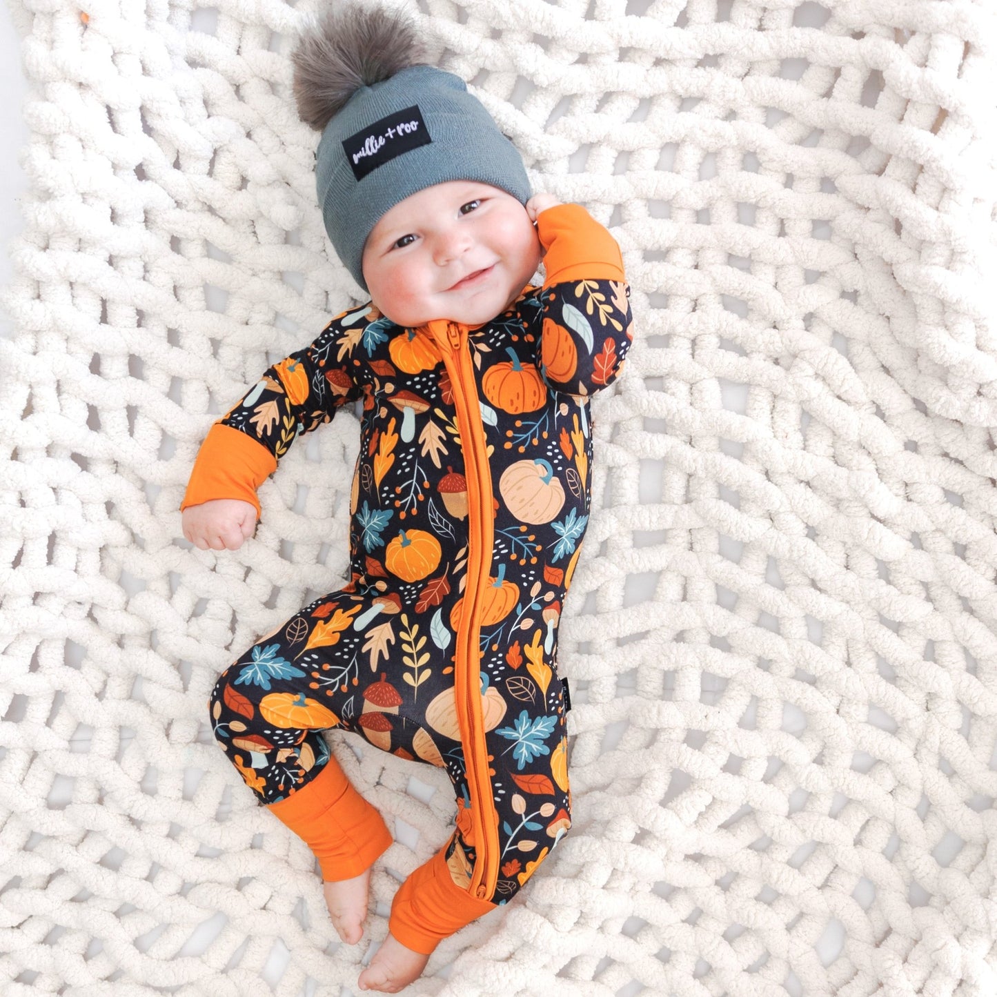 ZIP ROMPER - Pumpkin Leaves - Mack & Harvie
