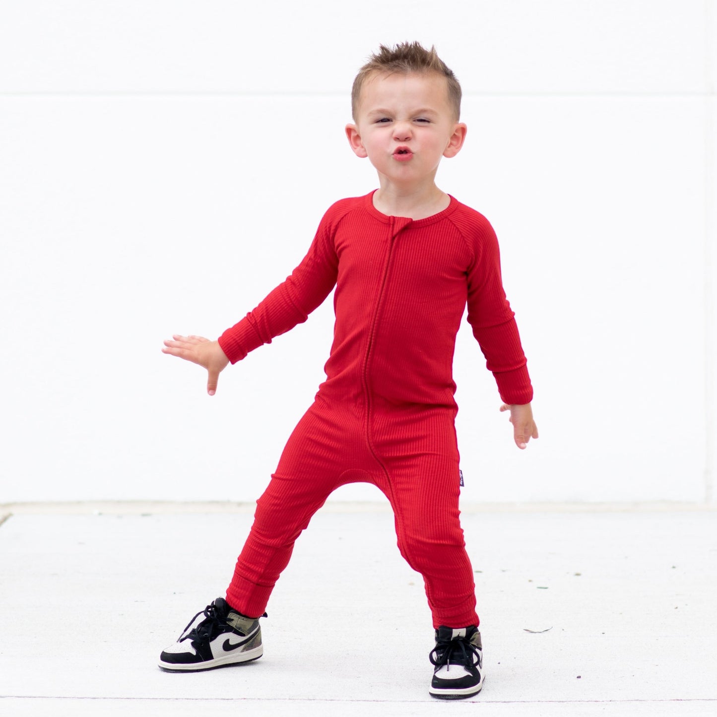 ZIP ROMPER - Red Ribbed - Mack & Harvie