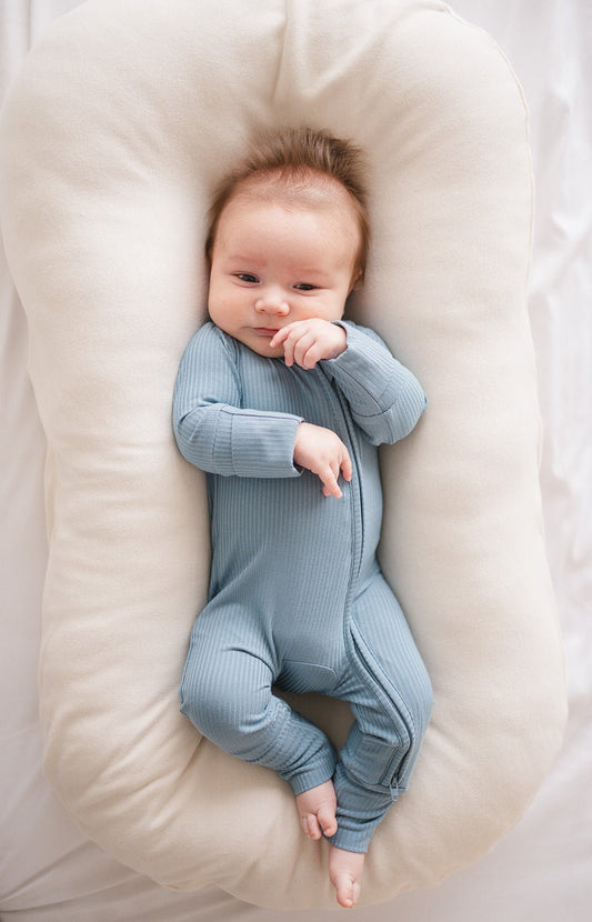 Zipper Romper - Arona Blue Ribbed - Mack & Harvie