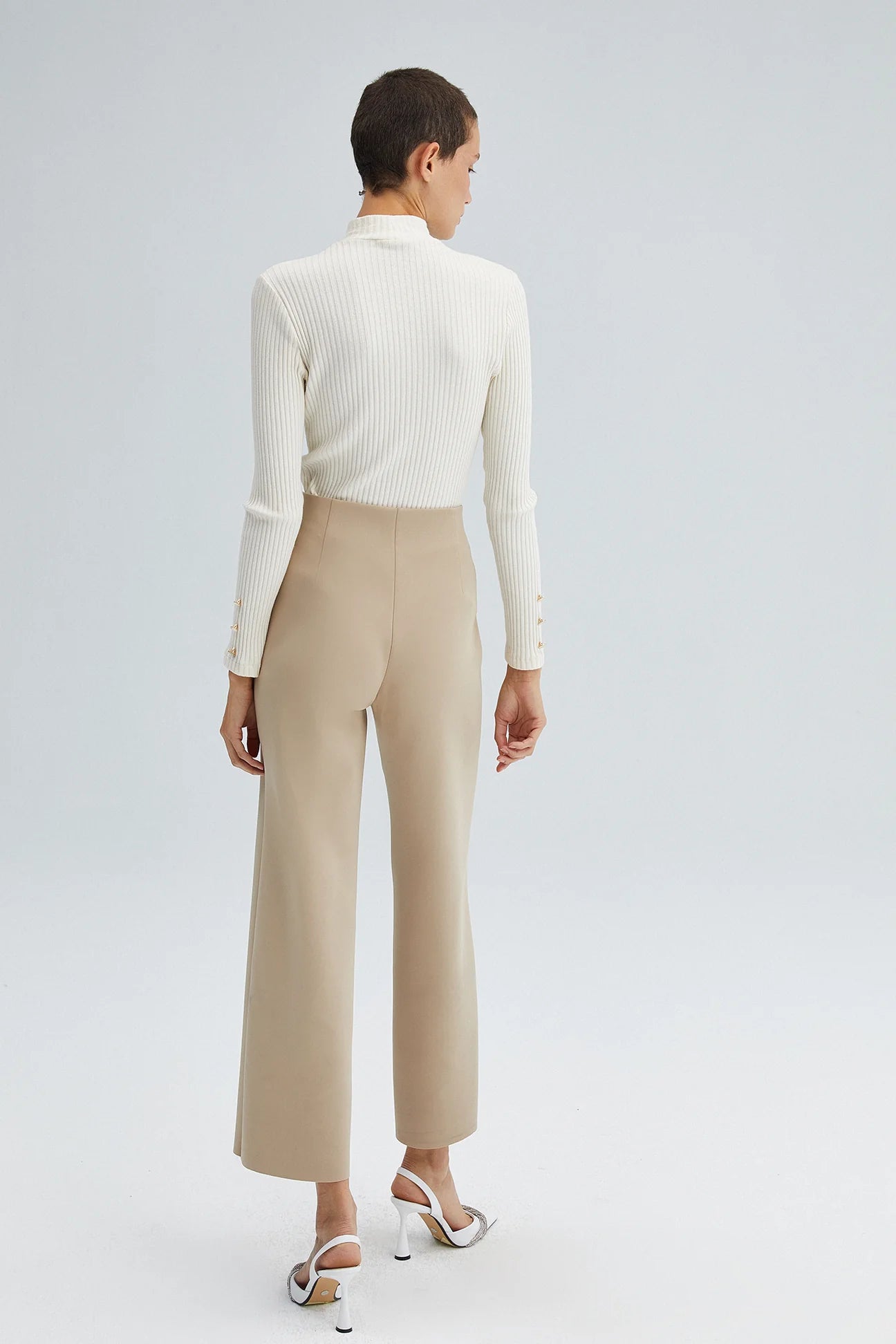 BEIGE ANKLE RIBBED SCUBA TROUSERS - Mack & Harvie