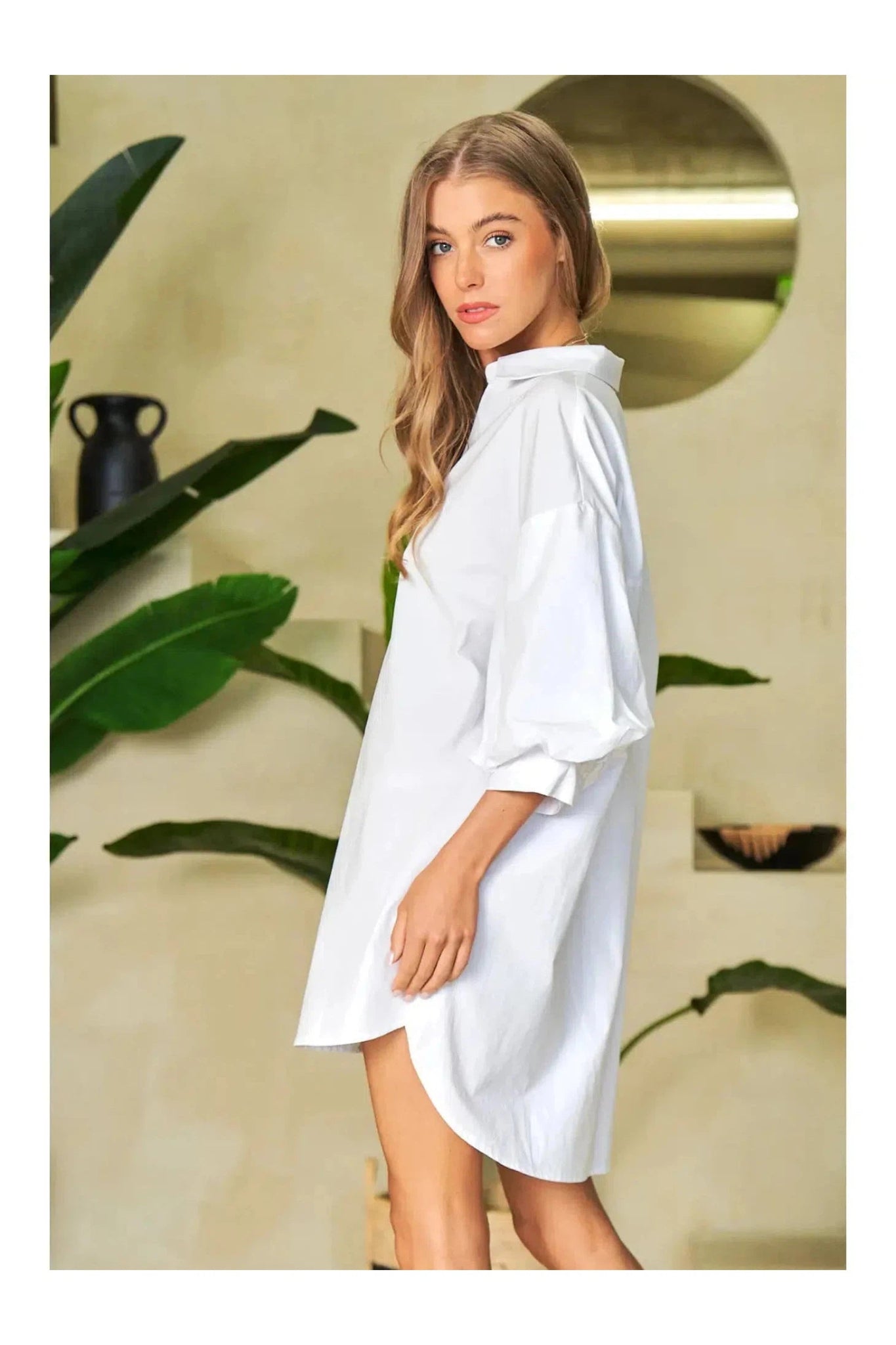 Bubble Sleeve V Neck Shirt Dress - Mack & Harvie