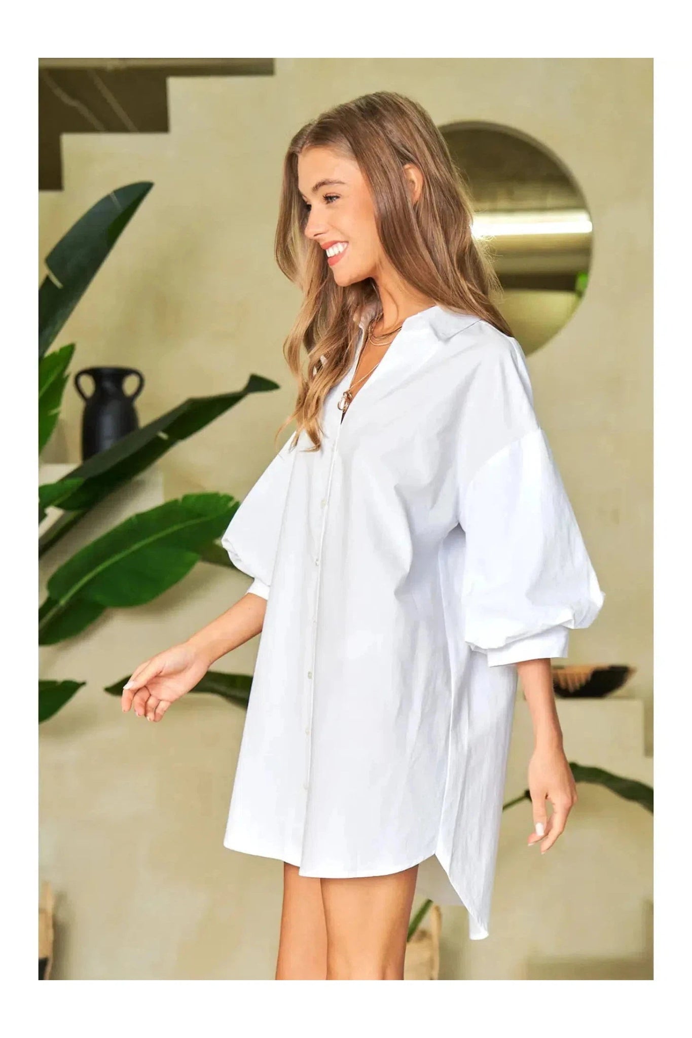 Bubble Sleeve V Neck Shirt Dress - Mack & Harvie