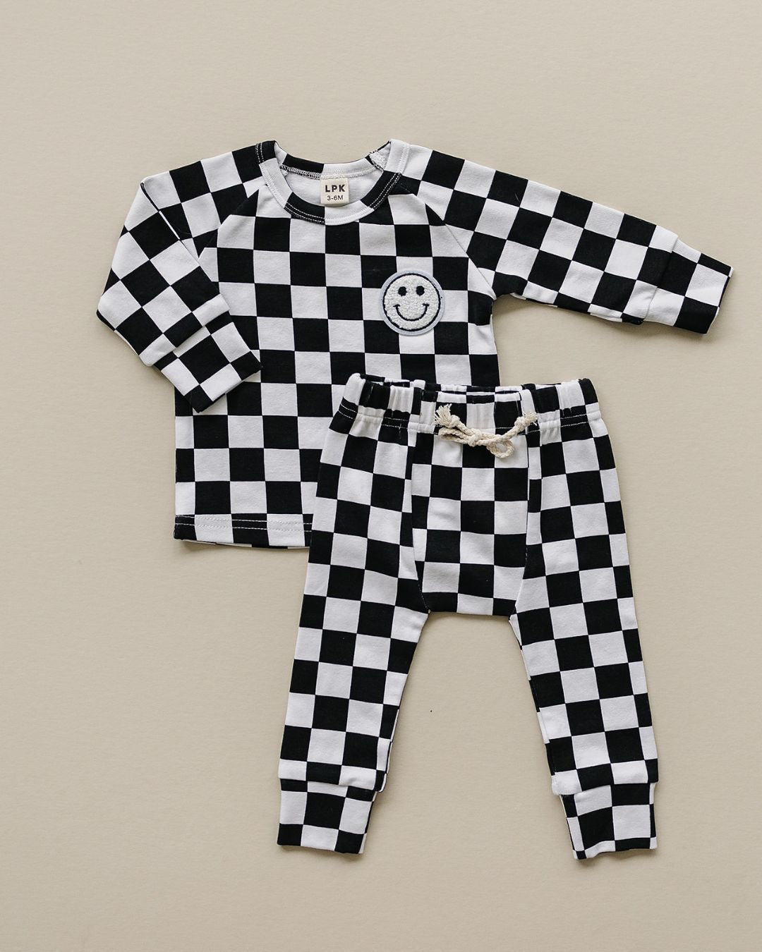 Checkered Smiley Lounge Set | Black - Mack & Harvie