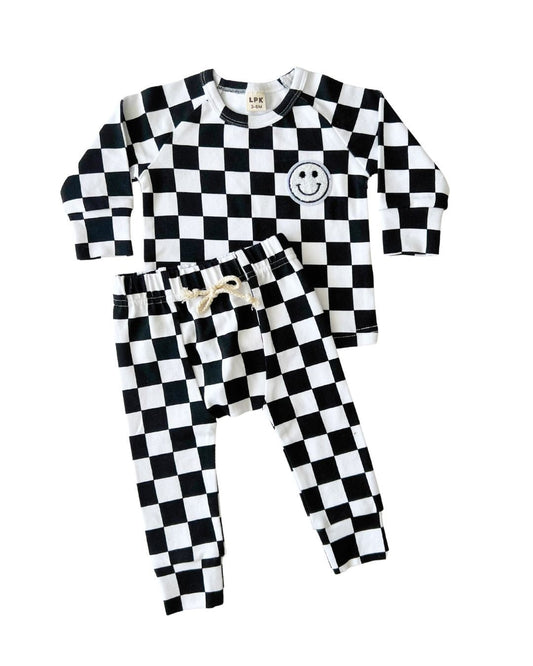 Checkered Smiley Lounge Set | Black - Mack & Harvie