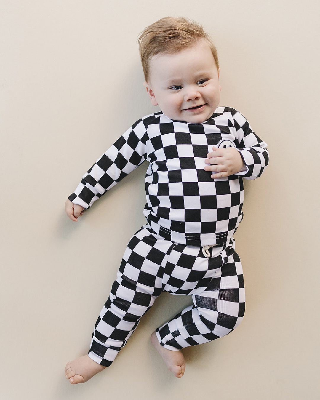 Checkered Smiley Lounge Set | Black - Mack & Harvie