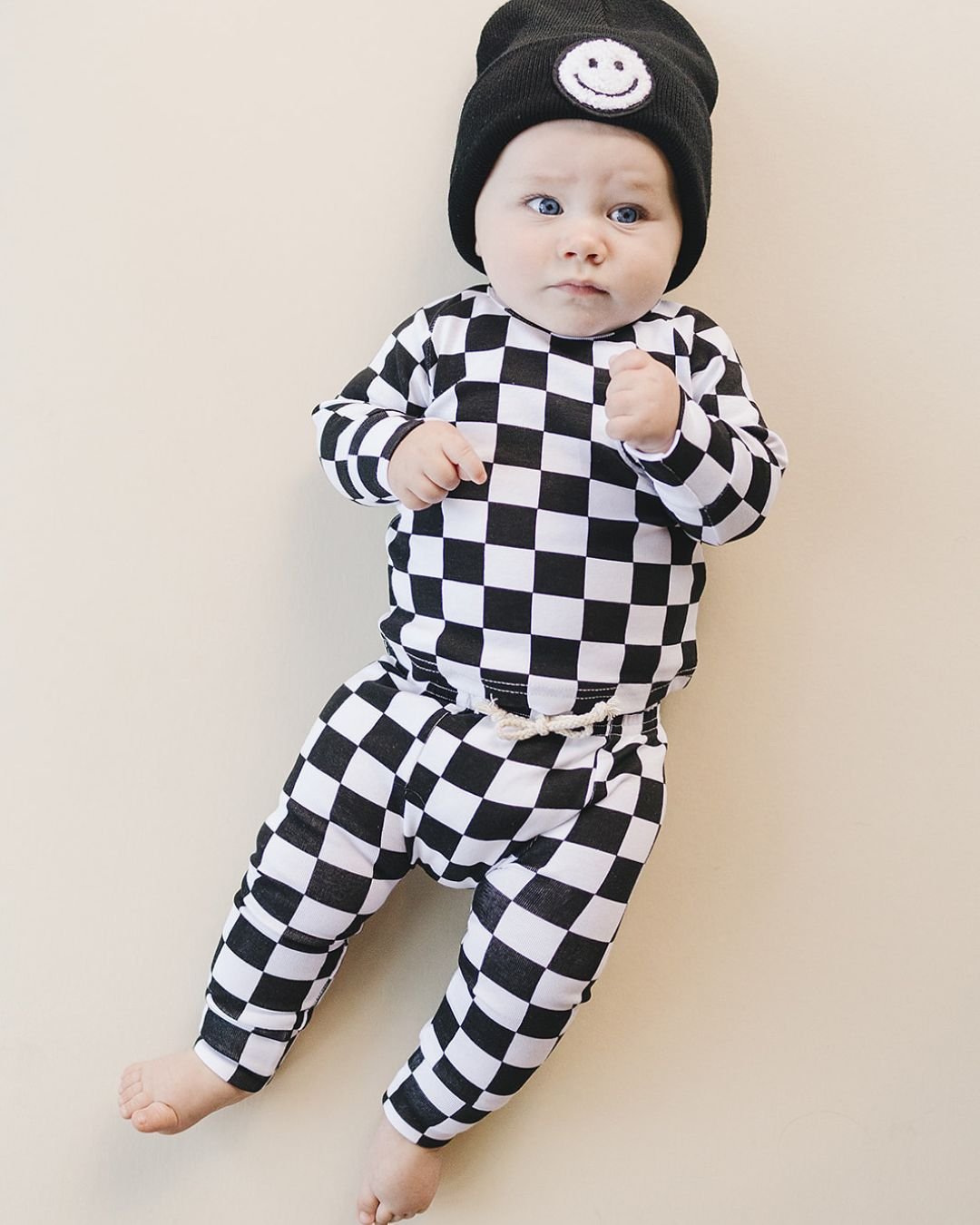 Checkered Smiley Lounge Set | Black - Mack & Harvie