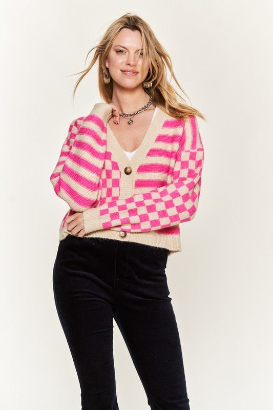 Contrast pattern sweater cardigan JJK5019 - Mack & Harvie