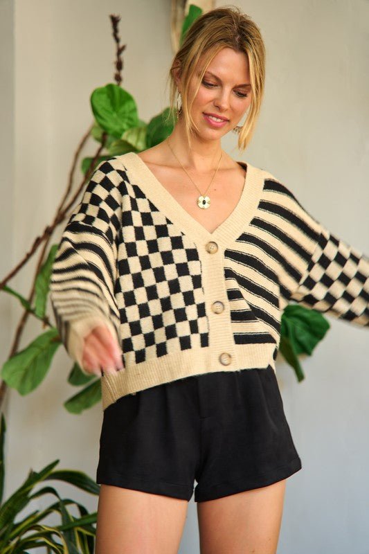 Contrast pattern sweater cardigan JJK5019 - Mack & Harvie