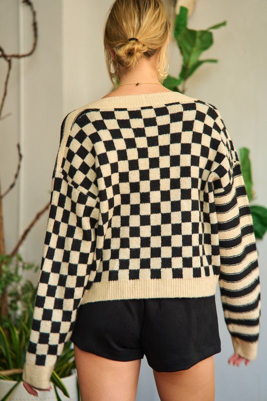 Contrast pattern sweater cardigan JJK5019 - Mack & Harvie