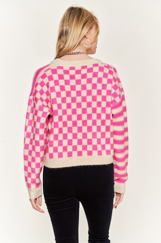 Contrast pattern sweater cardigan JJK5019 - Mack & Harvie