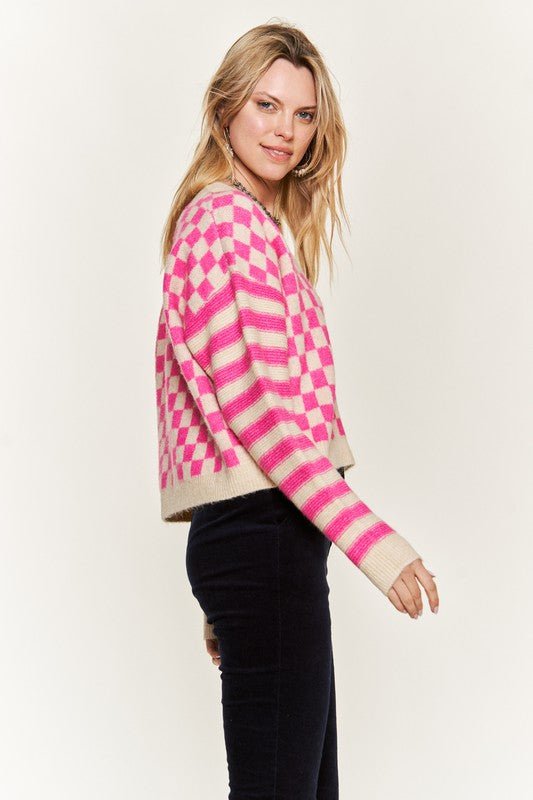 Contrast pattern sweater cardigan JJK5019 - Mack & Harvie