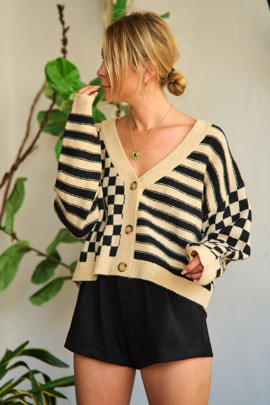 Contrast pattern sweater cardigan JJK5019 - Mack & Harvie