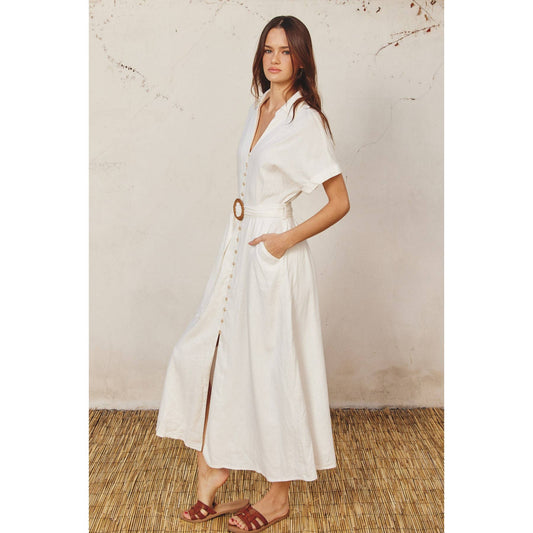 Dress Forum - Cotton Linen Wicker Buckle Maxi Dress: S / IVORY - Mack & Harvie
