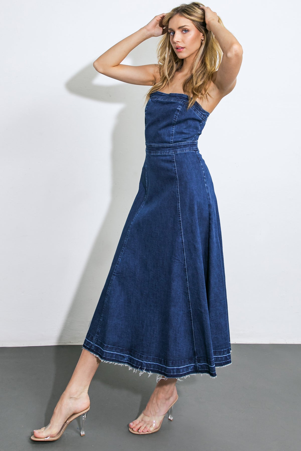 HERE GOES NOTHING DENIM MIDI DRESS - Mack & Harvie