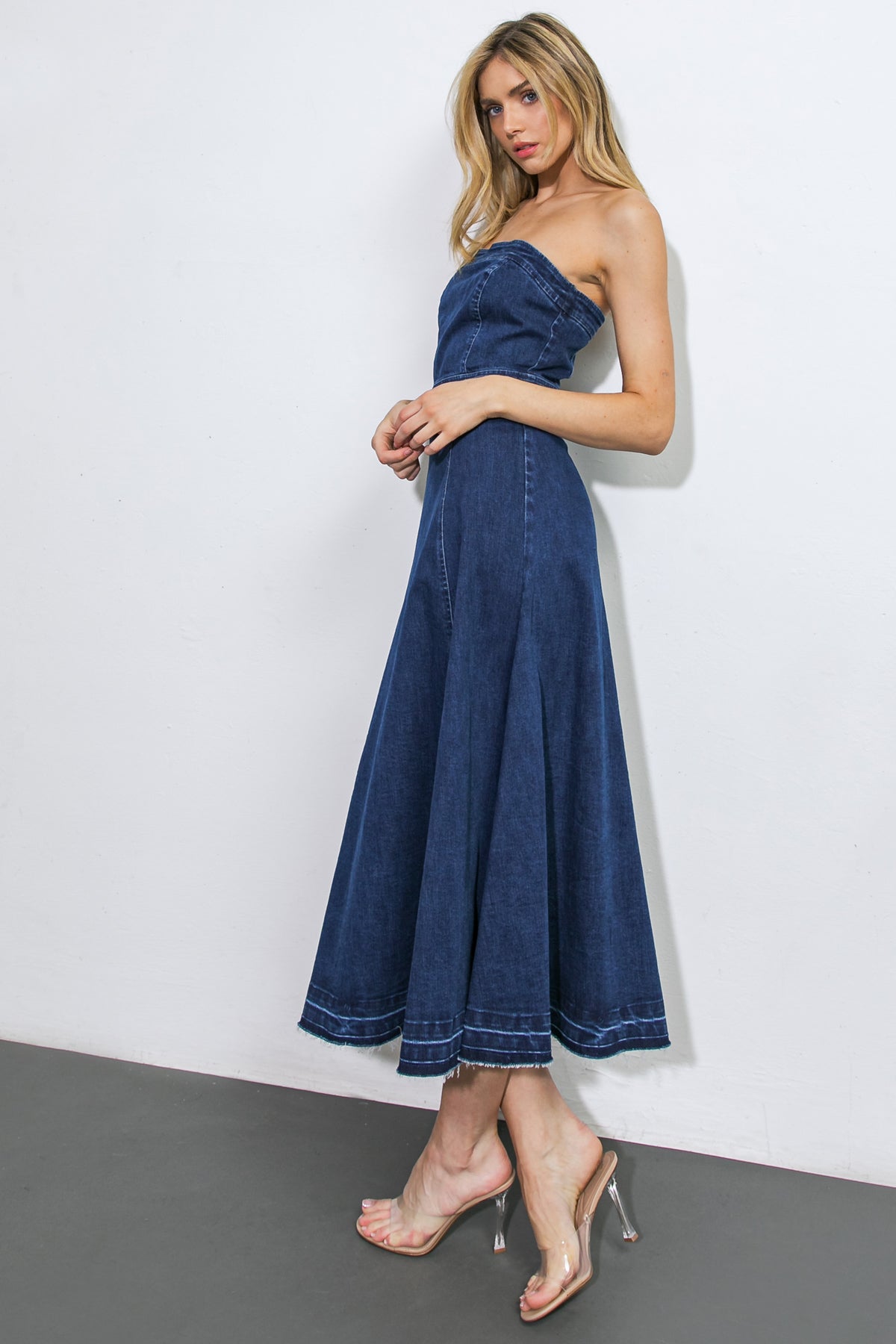 HERE GOES NOTHING DENIM MIDI DRESS - Mack & Harvie