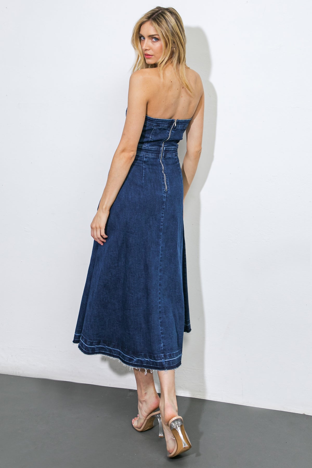 HERE GOES NOTHING DENIM MIDI DRESS - Mack & Harvie