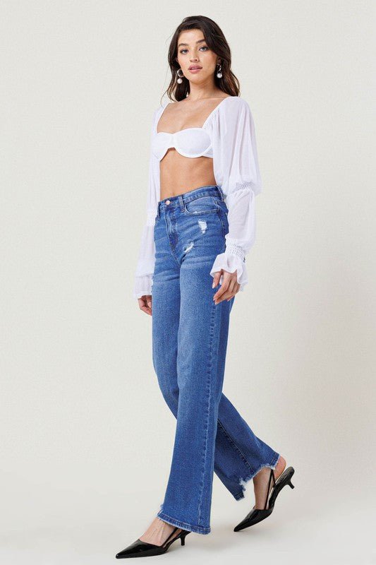 HIGH RISE WIDE LEG W DISTRESSED HEM DETAIL - Mack & Harvie