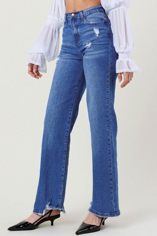 HIGH RISE WIDE LEG W DISTRESSED HEM DETAIL - Mack & Harvie