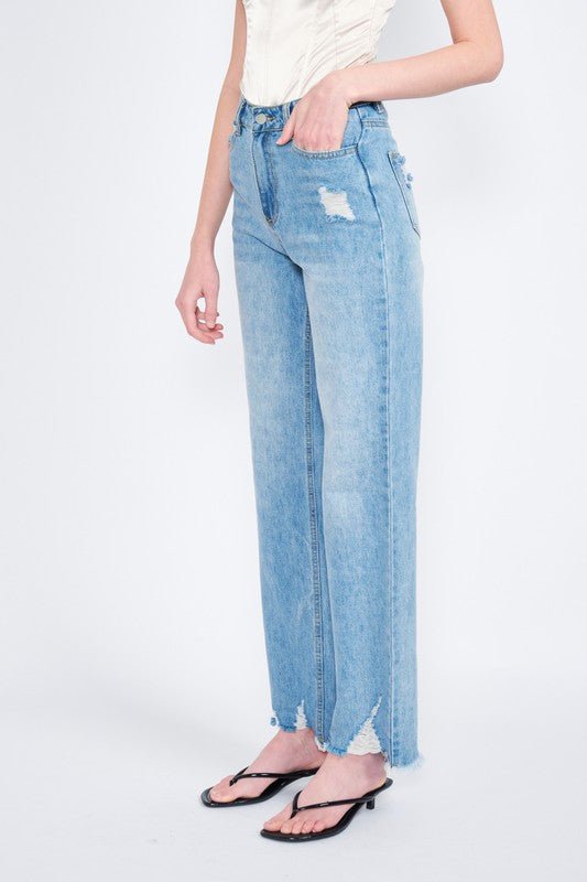 HIGH WAISTED STRAIGHT LEG DENIM JEANS - Mack & Harvie