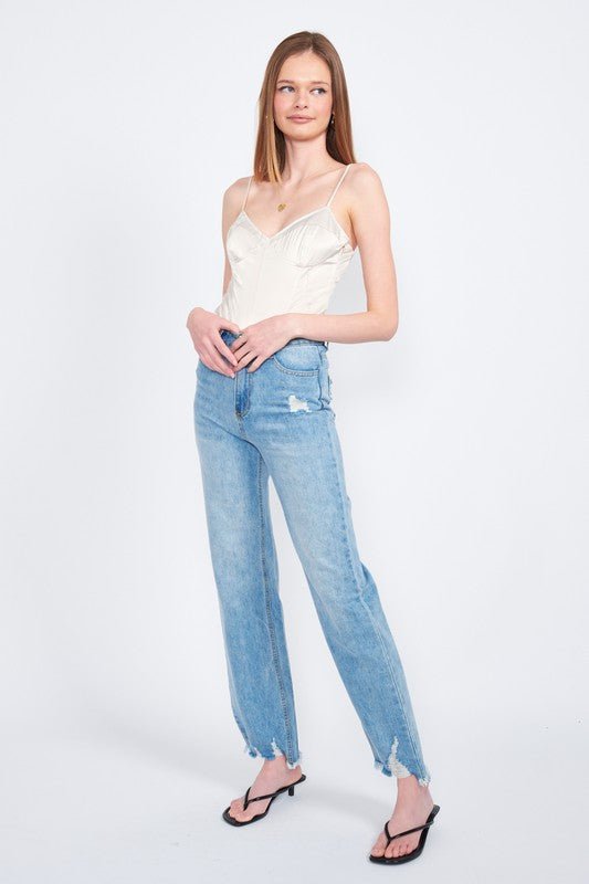 HIGH WAISTED STRAIGHT LEG DENIM JEANS - Mack & Harvie