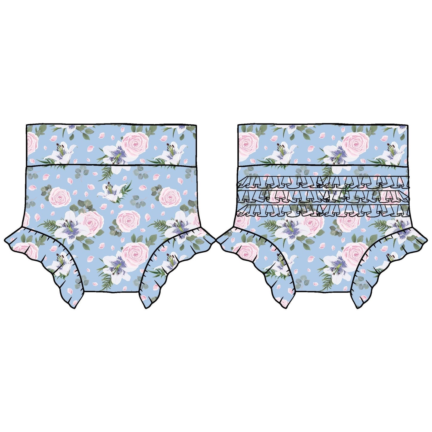 Lillian Floral Bamboo Ruffle Bummies - Mack & Harvie
