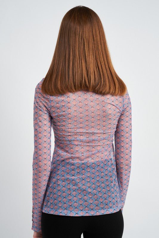 LONG SLEEVE BUTTON FRONT MESH TOP - Mack & Harvie