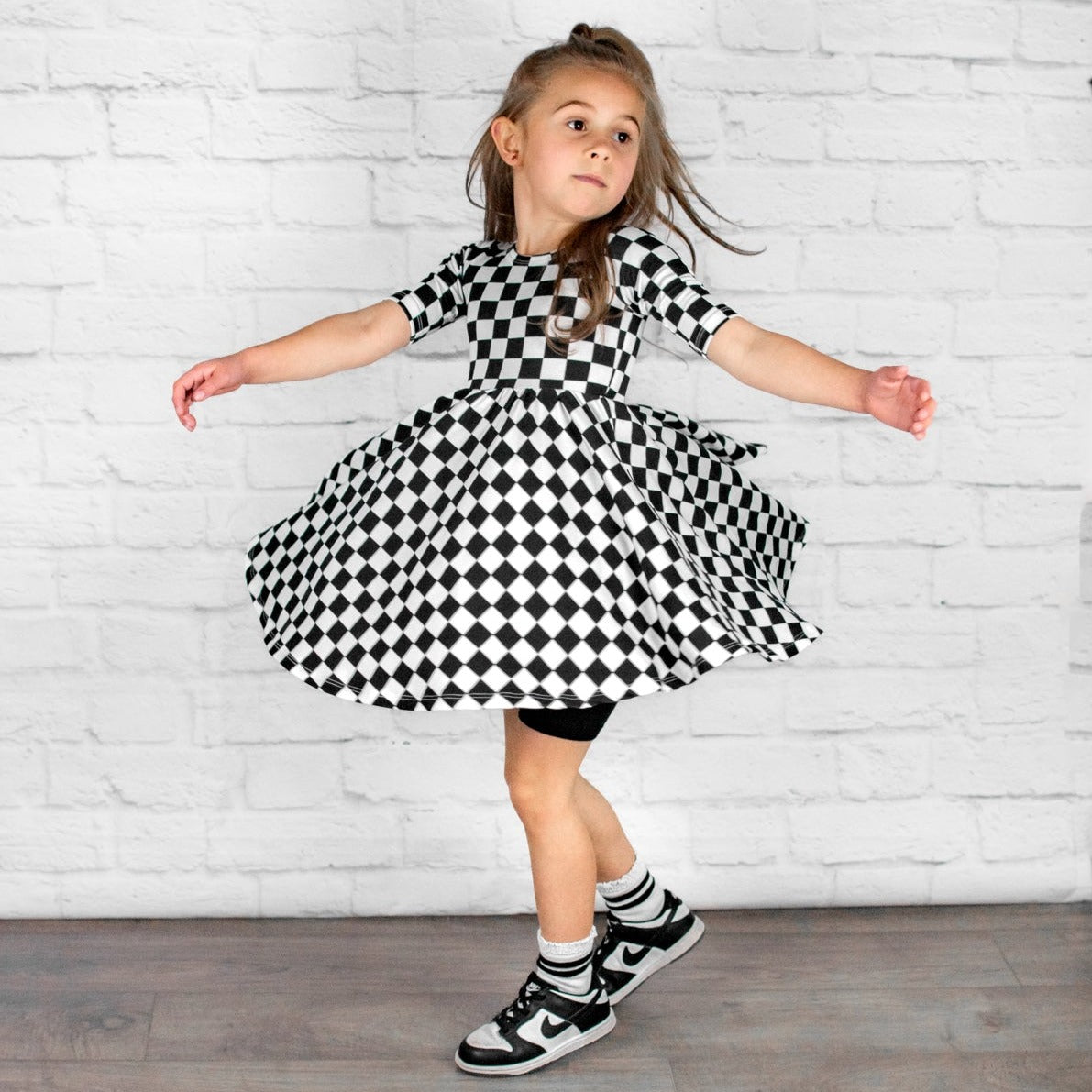 MID SLEEVE TWIRL DRESS- B+W Check - Mack & Harvie