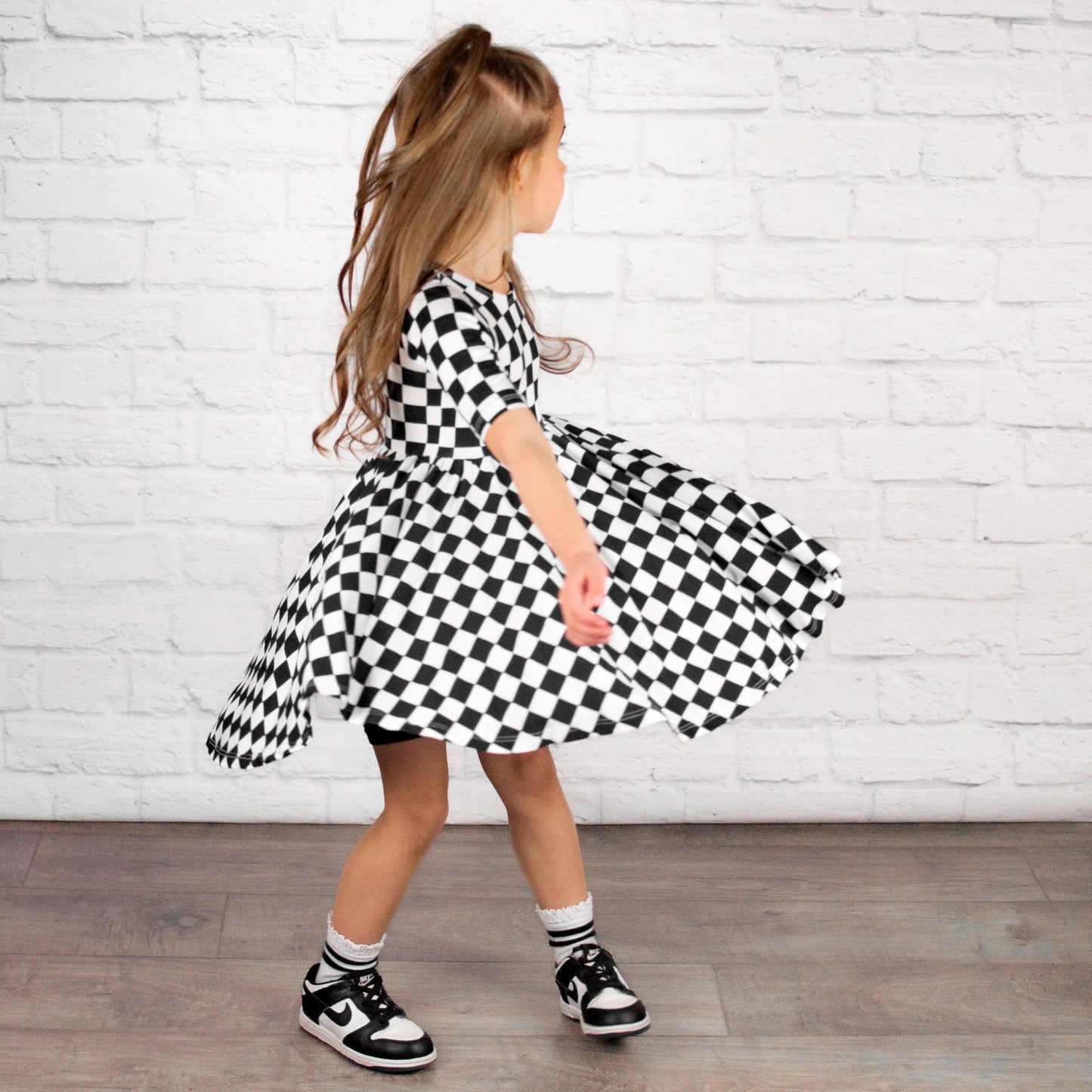 MID SLEEVE TWIRL DRESS- B+W Check - Mack & Harvie