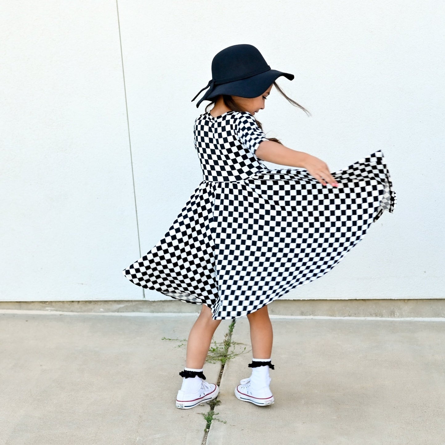 MID SLEEVE TWIRL DRESS- B+W Check - Mack & Harvie