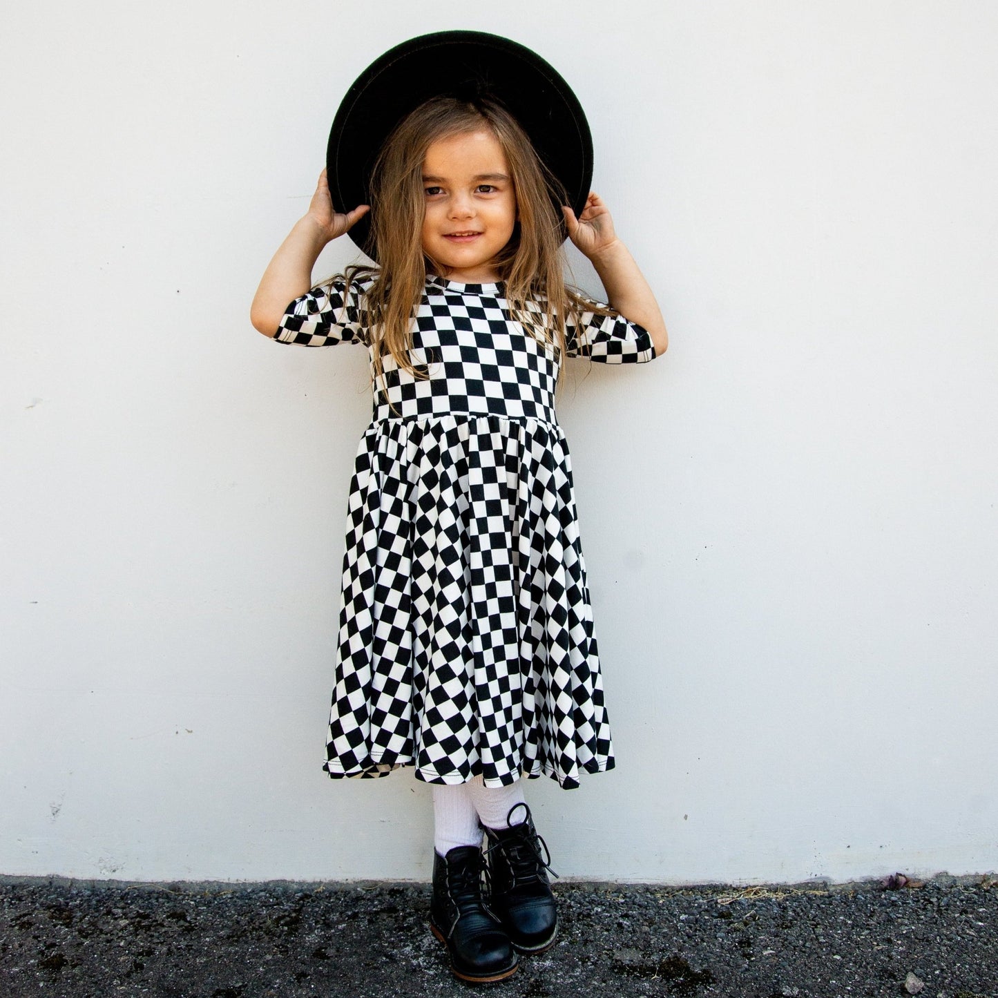 MID SLEEVE TWIRL DRESS- B+W Check - Mack & Harvie