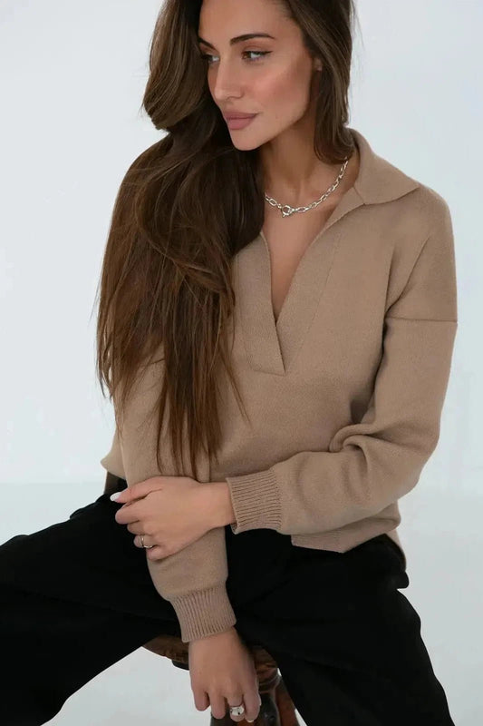 Pollo Collar Detail Oversized Jumper in Caramel - Mack & Harvie