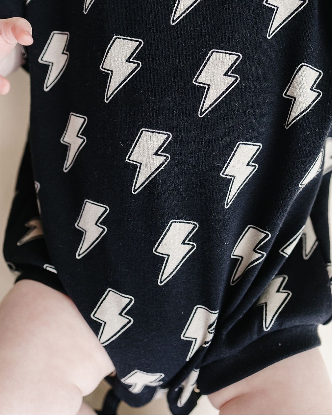 Short Sleeve Bubble Romper | Black Bolts - Mack & Harvie