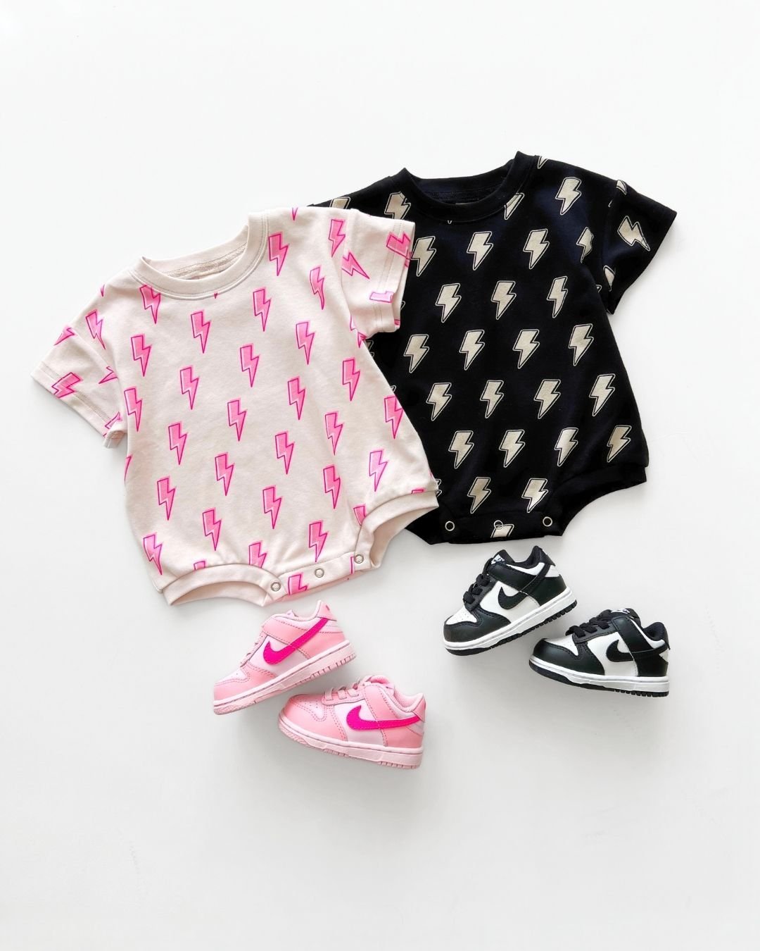 Short Sleeve Bubble Romper | Black Bolts - Mack & Harvie