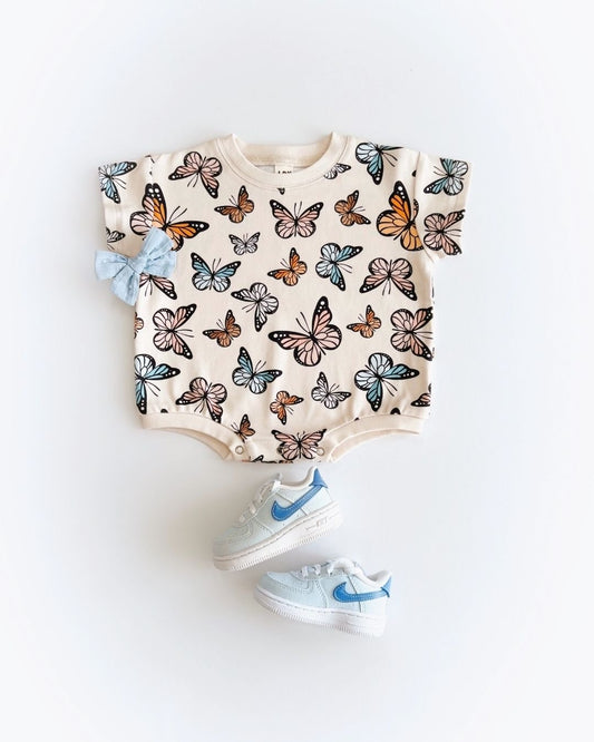 Short Sleeve Bubble Romper | Butterflies - Mack & Harvie